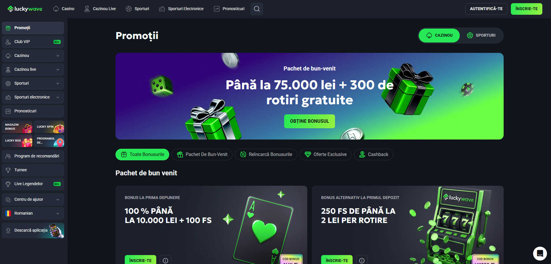 LuckyWave – campanii fără depunere și cel mai mare pachet de bun venit